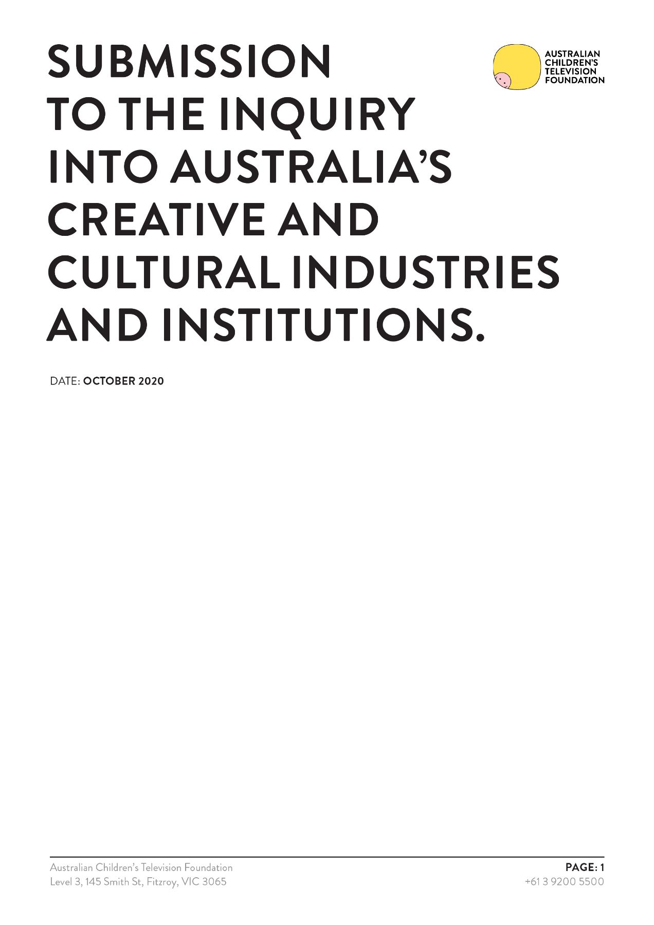 ACTF Submission to the Inquiry into Australia's Creative Industry - ACTF